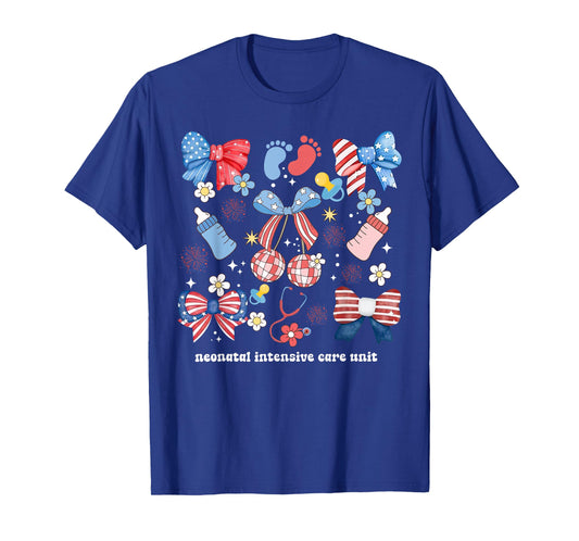 4th of July Neonatal ICU Nurse Coquette Bow NICU Nursing Women Men T-Shirt