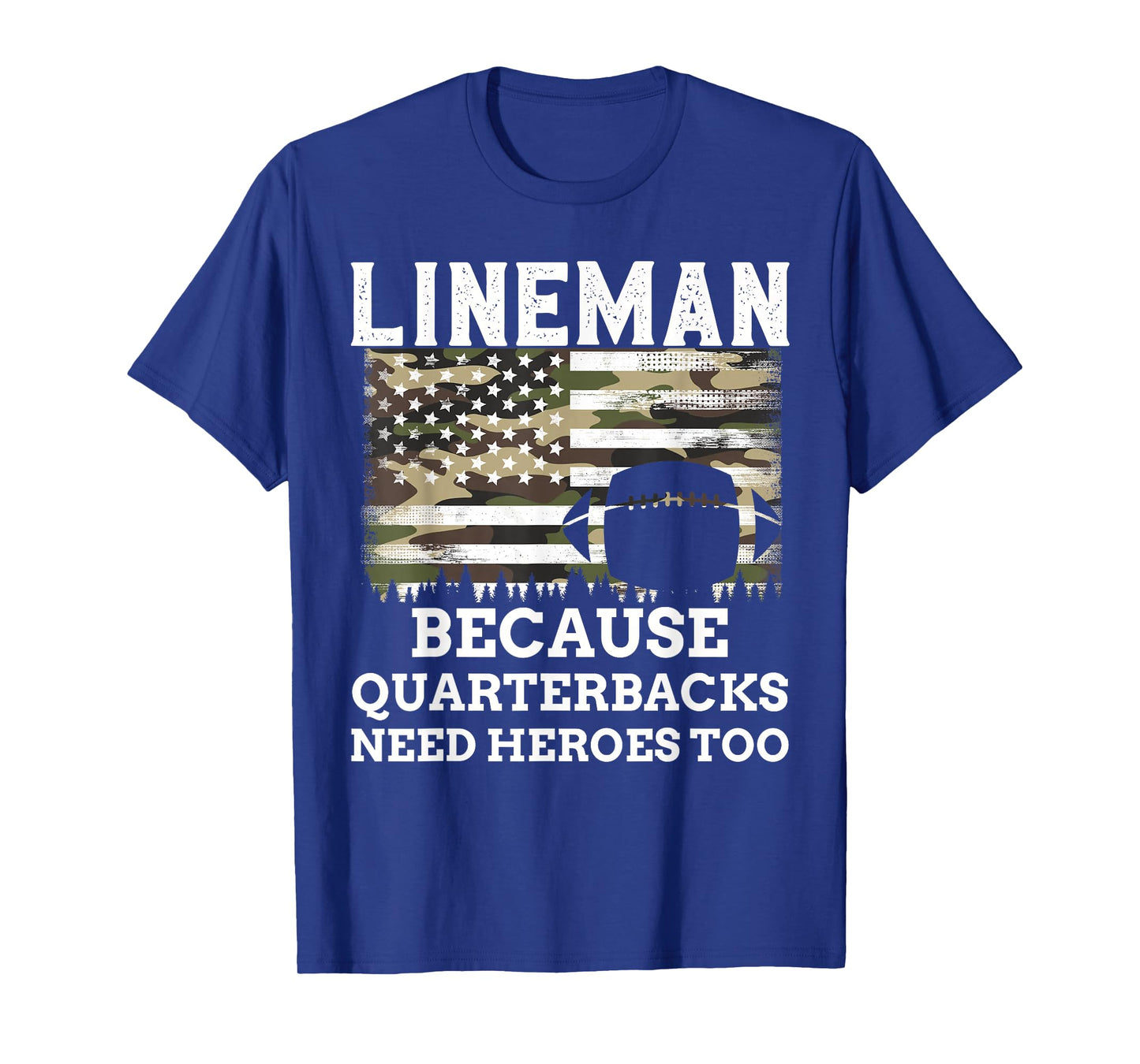 Lineman Football Gift Patriotic American Flag Camouflage T-Shirt