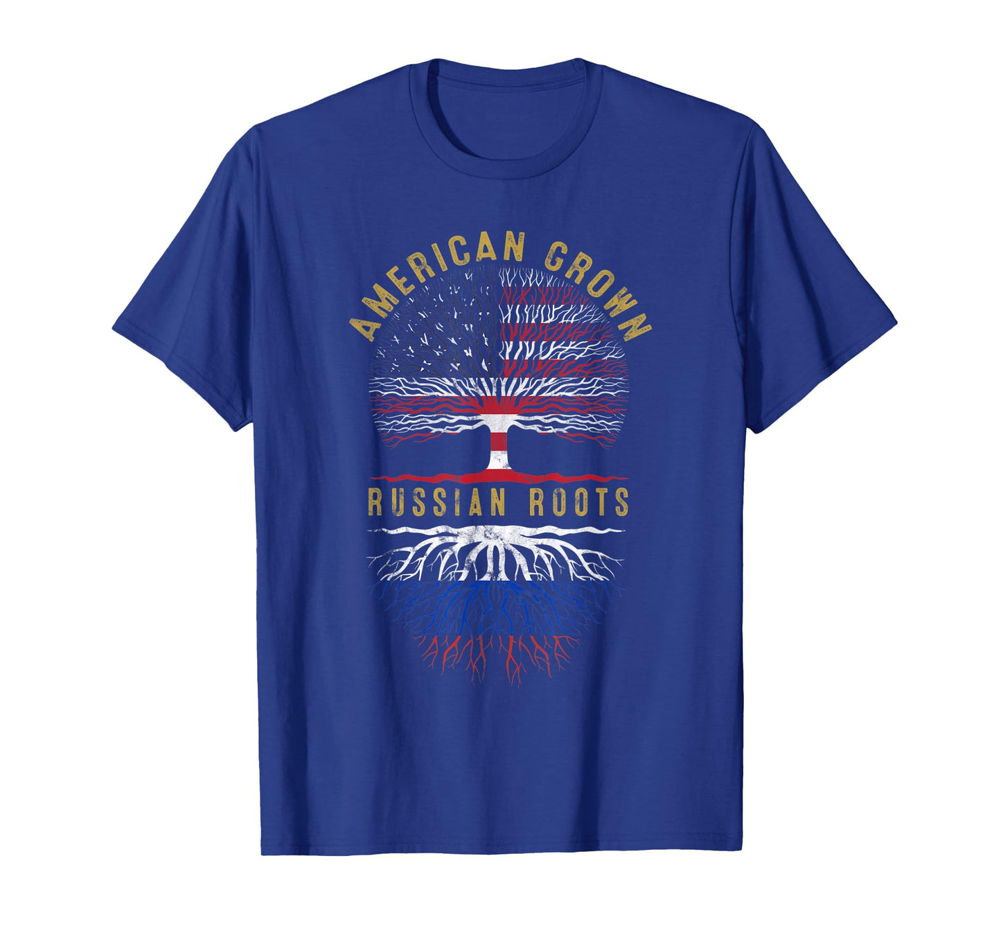 Distressed Tree USA Flag American Grown Russian Roots T-Shirt
