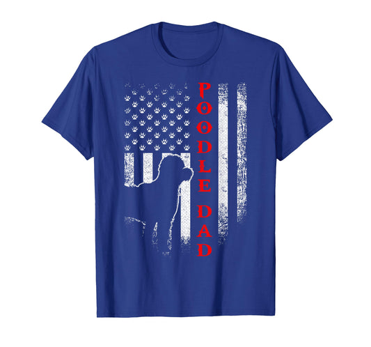 Vintage USA American Flag Proud Poodle Dad Silhouette Funny Women Men T-Shirt
