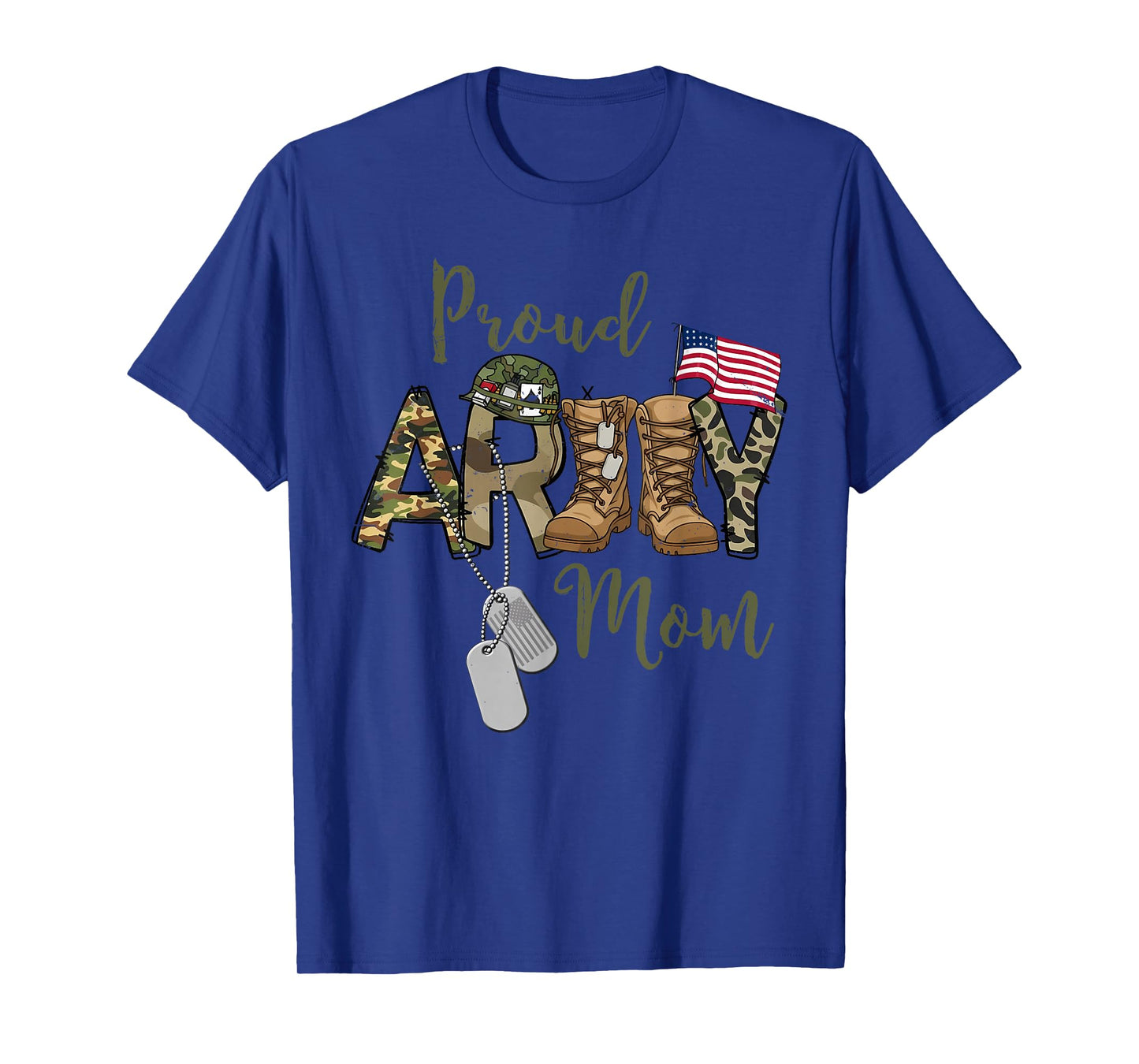 Proud Army Mom US Flag Camo Dog Tags Military Mother T-Shirt