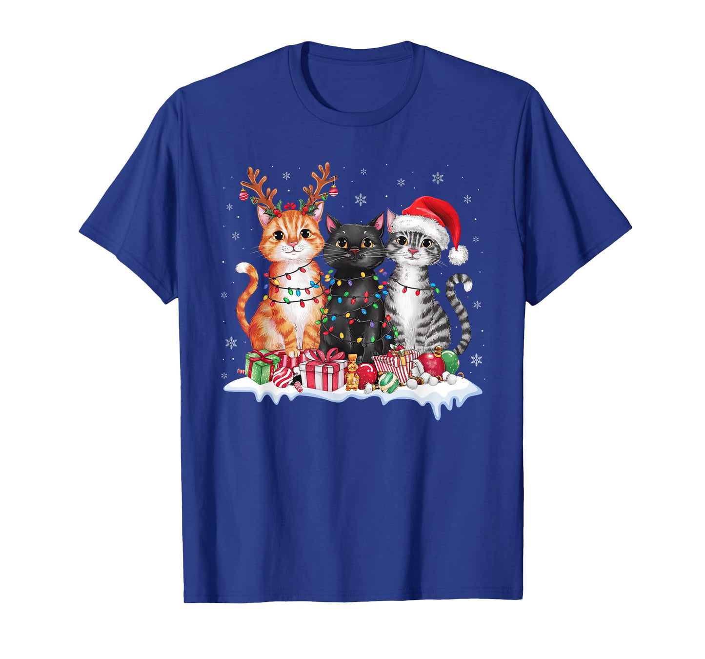 Santa Cat Christmas Light Gorgeous Reindeer Pajama Cat Lover T-Shirt