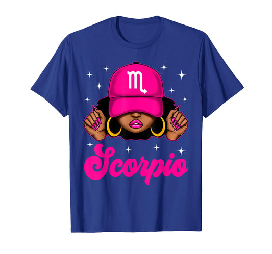 Scorpio Girl Sassy Black Woman with Cap Zodiac Birthday T-Shirt