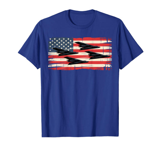 On Back Patriotic USA B2 Bombers American Flag 4th of July T-Shirt