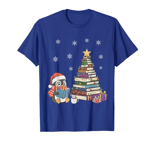 Christmas A Penguin Reading Book Snowflake Cocoa Hot Teacher T-Shirt