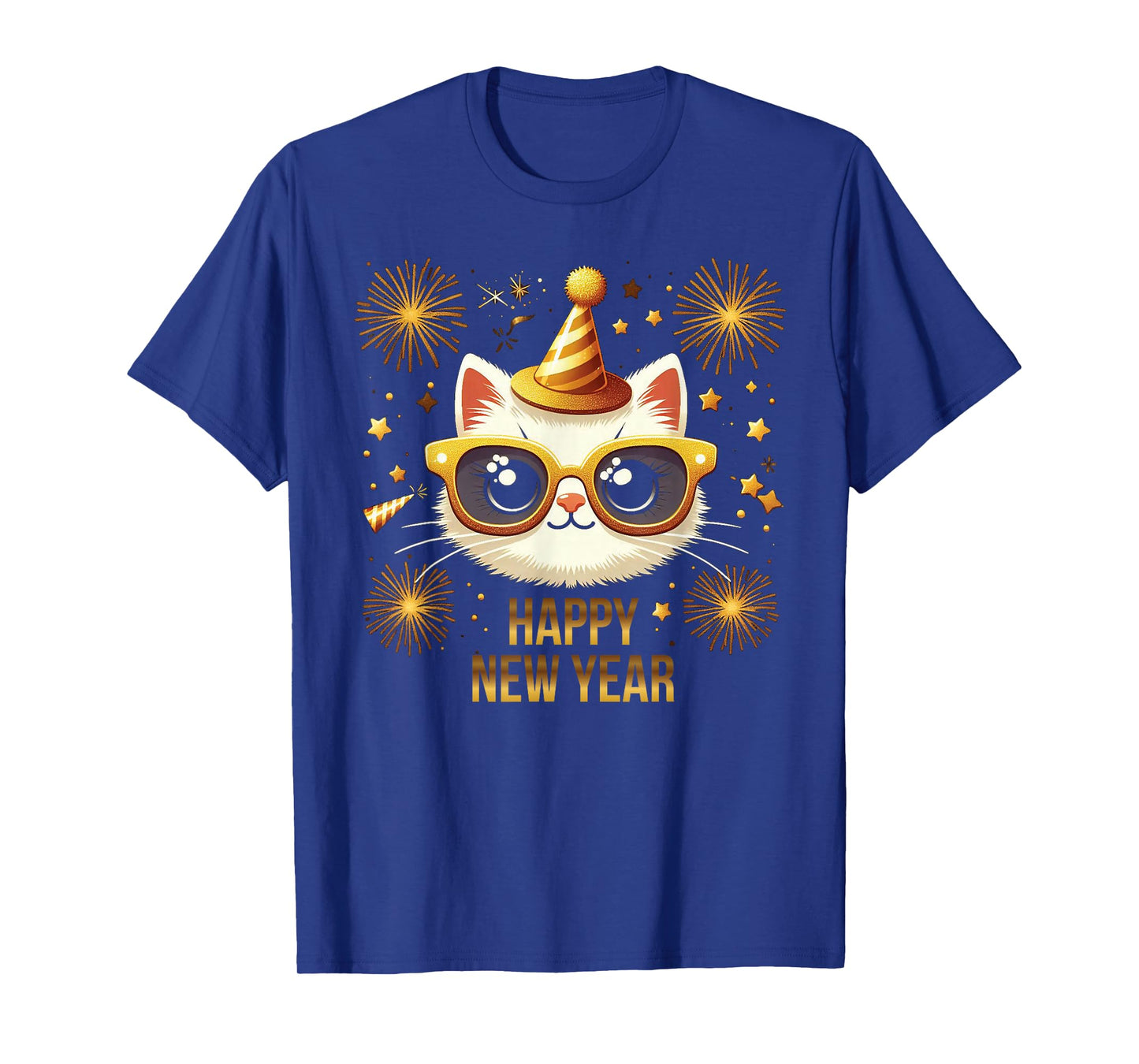 Happy New Year Cat Fireworks New Years Eve Party T-Shirt