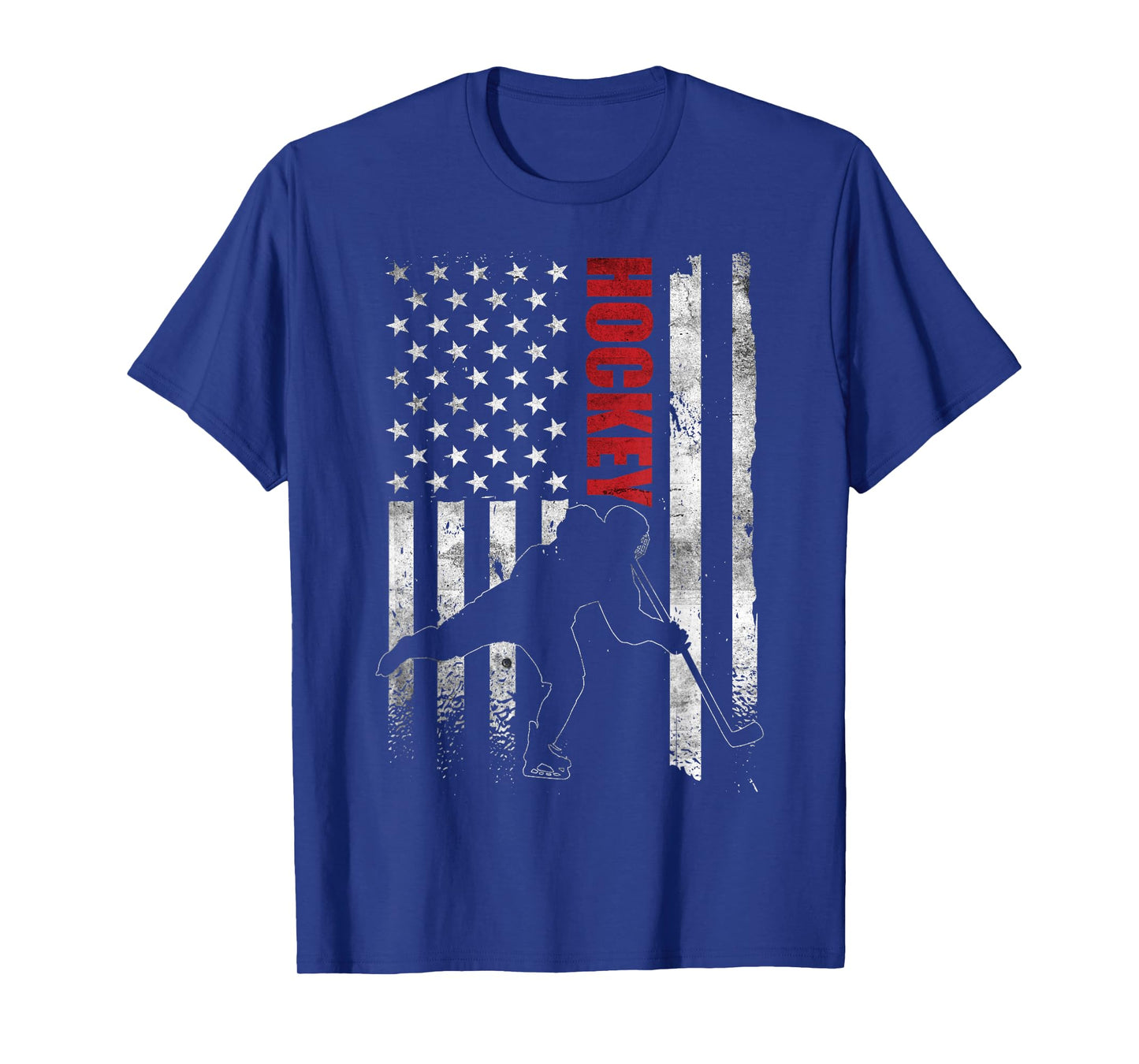 Vintage Ice Hockey American Flag Ice Hockey Player 4th July T-Shirt
