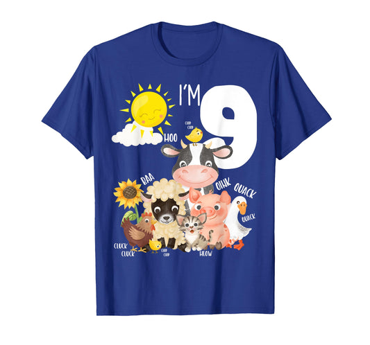 9th Birthday Barnyard Barn Farm Animals Sounds Age 9 Farm T-Shirt