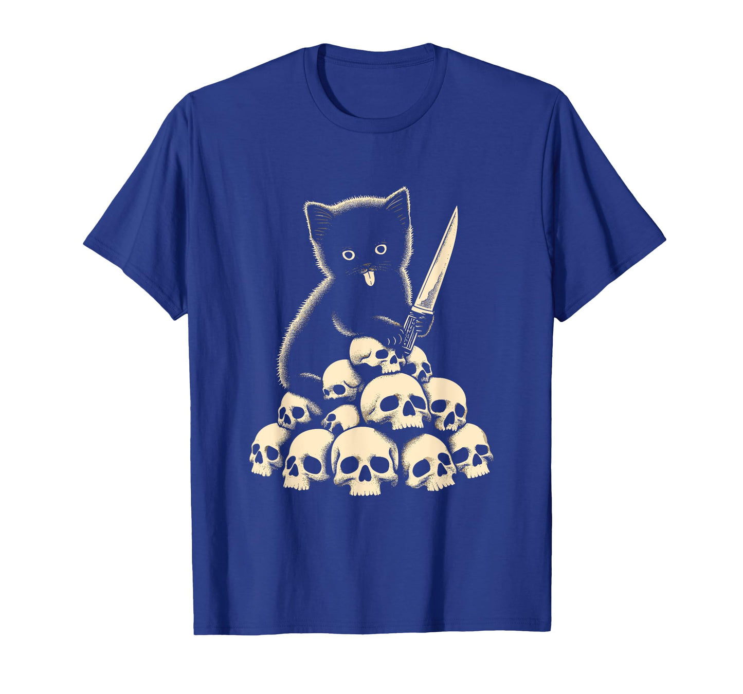 Cute Cat With Knife And Skulls - Spooky Halloween Costume T-Shirt for Men Women