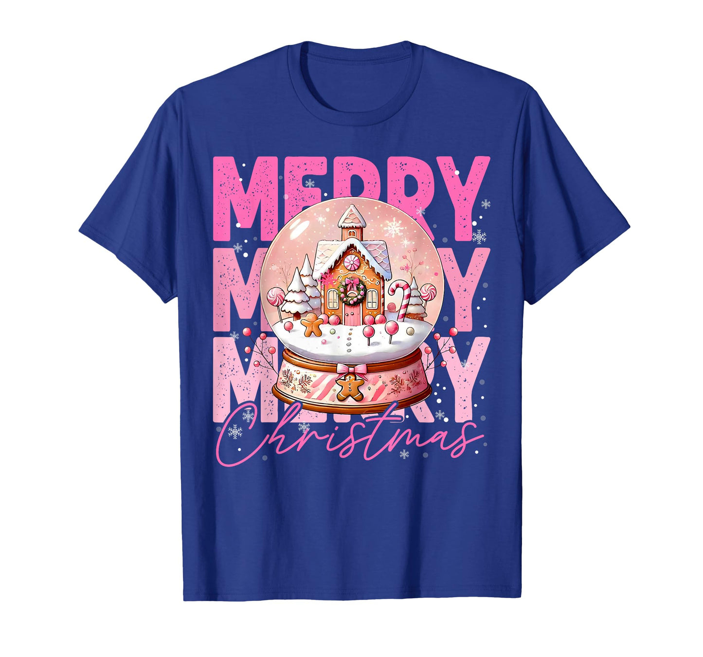 Cute Merry Christmas Snow Globe Pink Gingerbread House Xmas T-Shirt