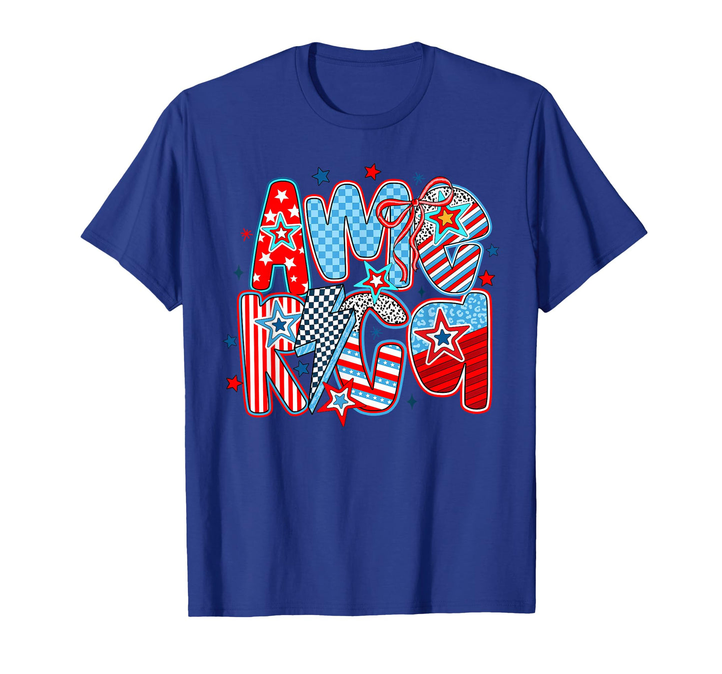 American Coquette Bow Patriotic USA Flag Happy 4th Of July T-Shirt