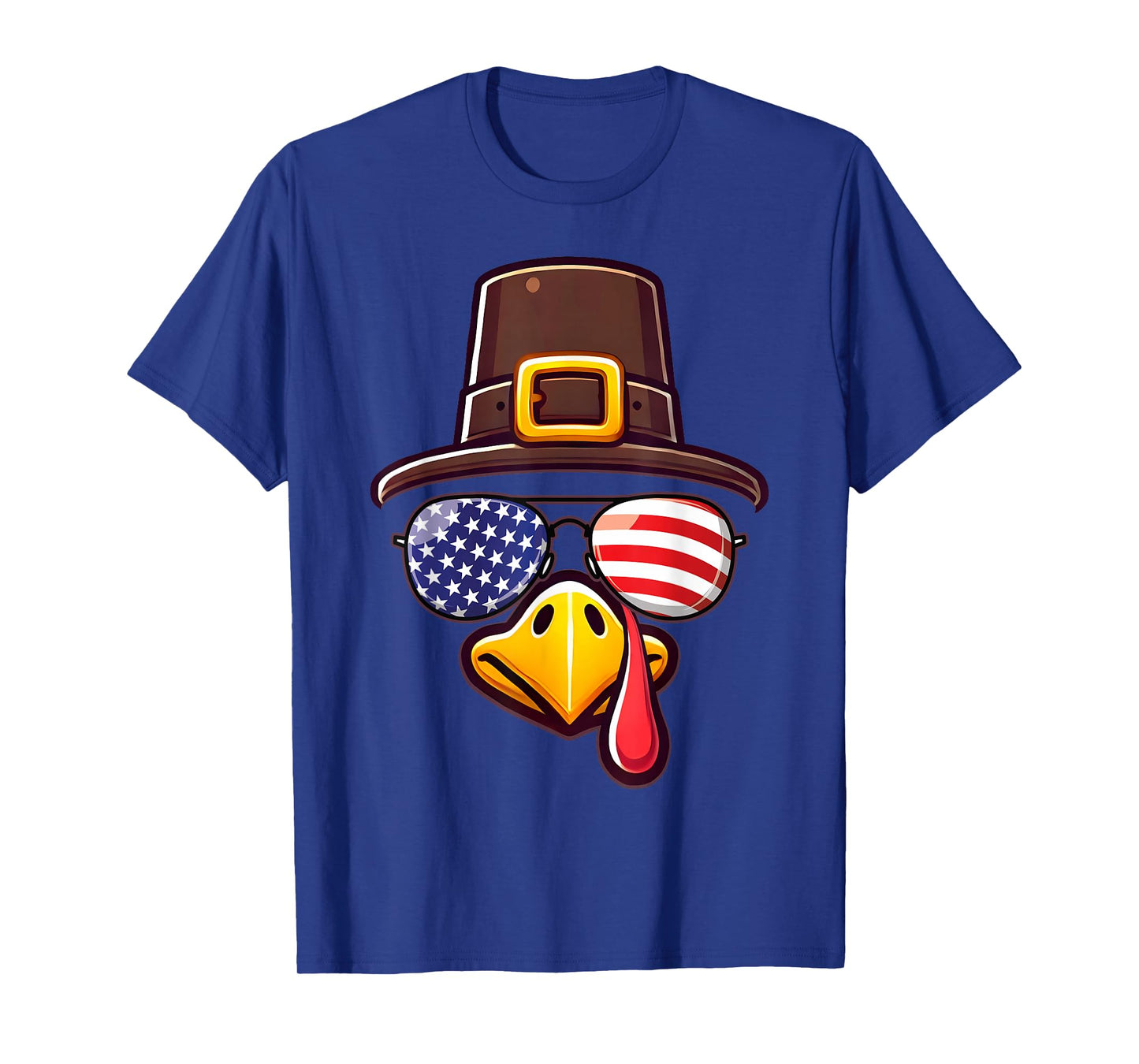 Turkey Face Pilgrim Patriotic Sunglasses Thanksgiving T-Shirt