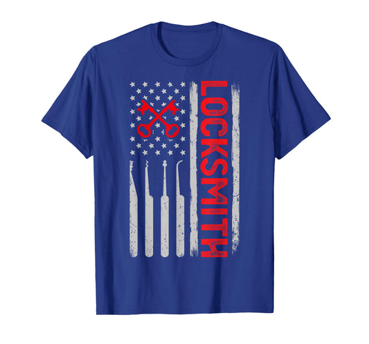 Locksmith USA Flag Patriotic Locksmithing Lock Picker T-Shirt