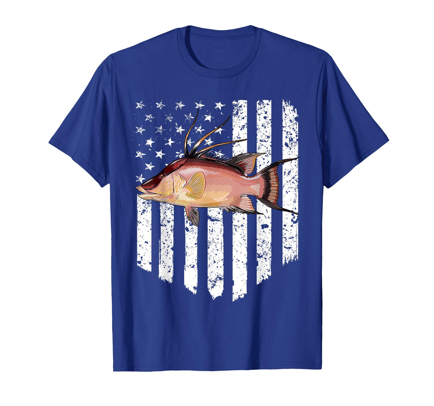 Black White American Flag Hogfish 4th Of July Fish Women Men T-Shirt