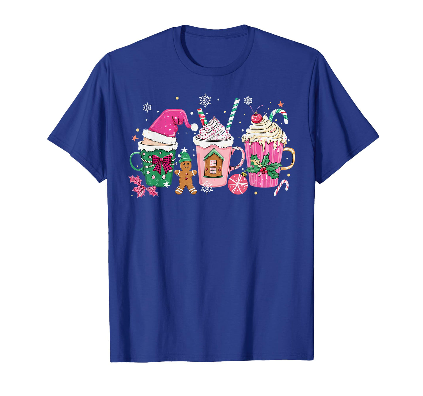 Coffee Christmas Gingerbread Pink Women Latte Cozy Winter T-Shirt