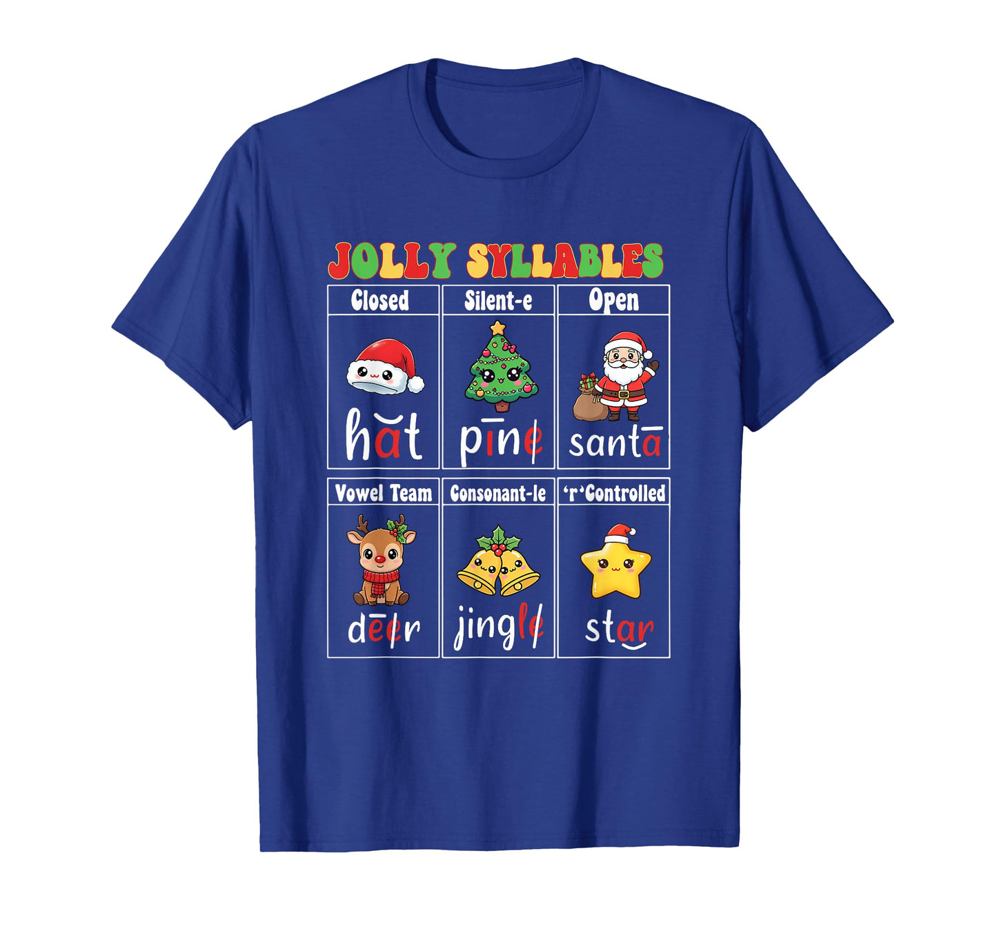 Christmas Jolly Syllables Teacher Students Funny Six Types T-Shirt