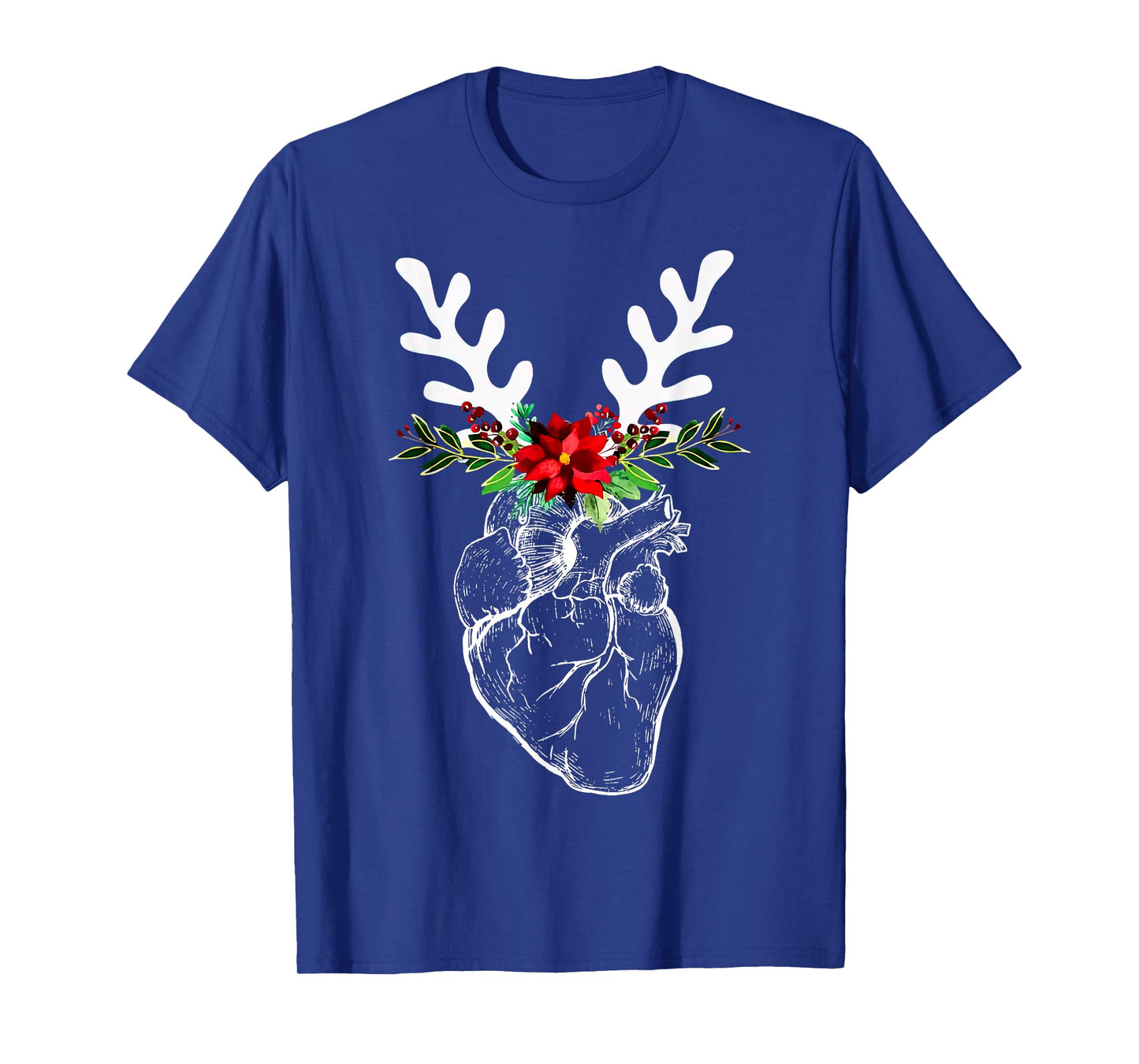 Anatomy Heart Floral Reindeer Christmas Cardiac Nurse T-Shirt