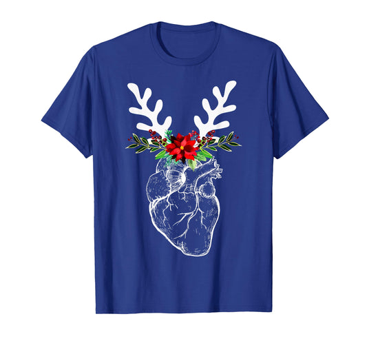 Anatomy Heart Floral Reindeer Christmas Cardiac Nurse T-Shirt