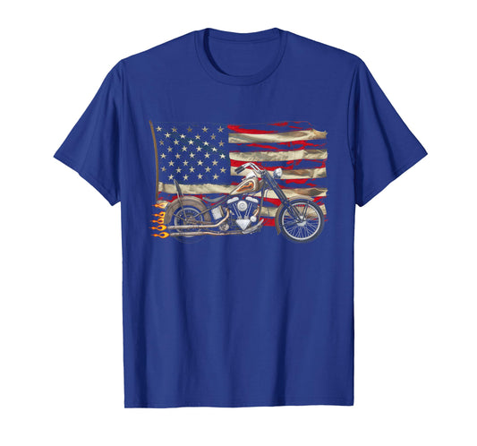American Flag Motorcycle Tshirt USA Flag Biker Retro T-Shirt