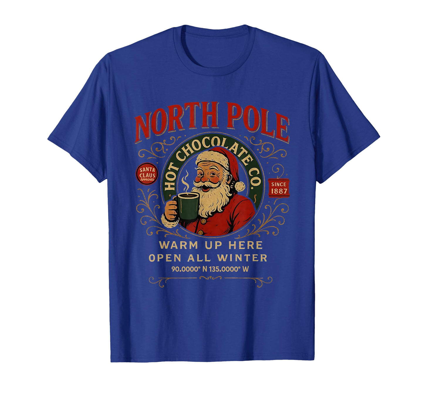 North Pole Hot Chocolate Co Vintage Santa Cocoa T-Shirt