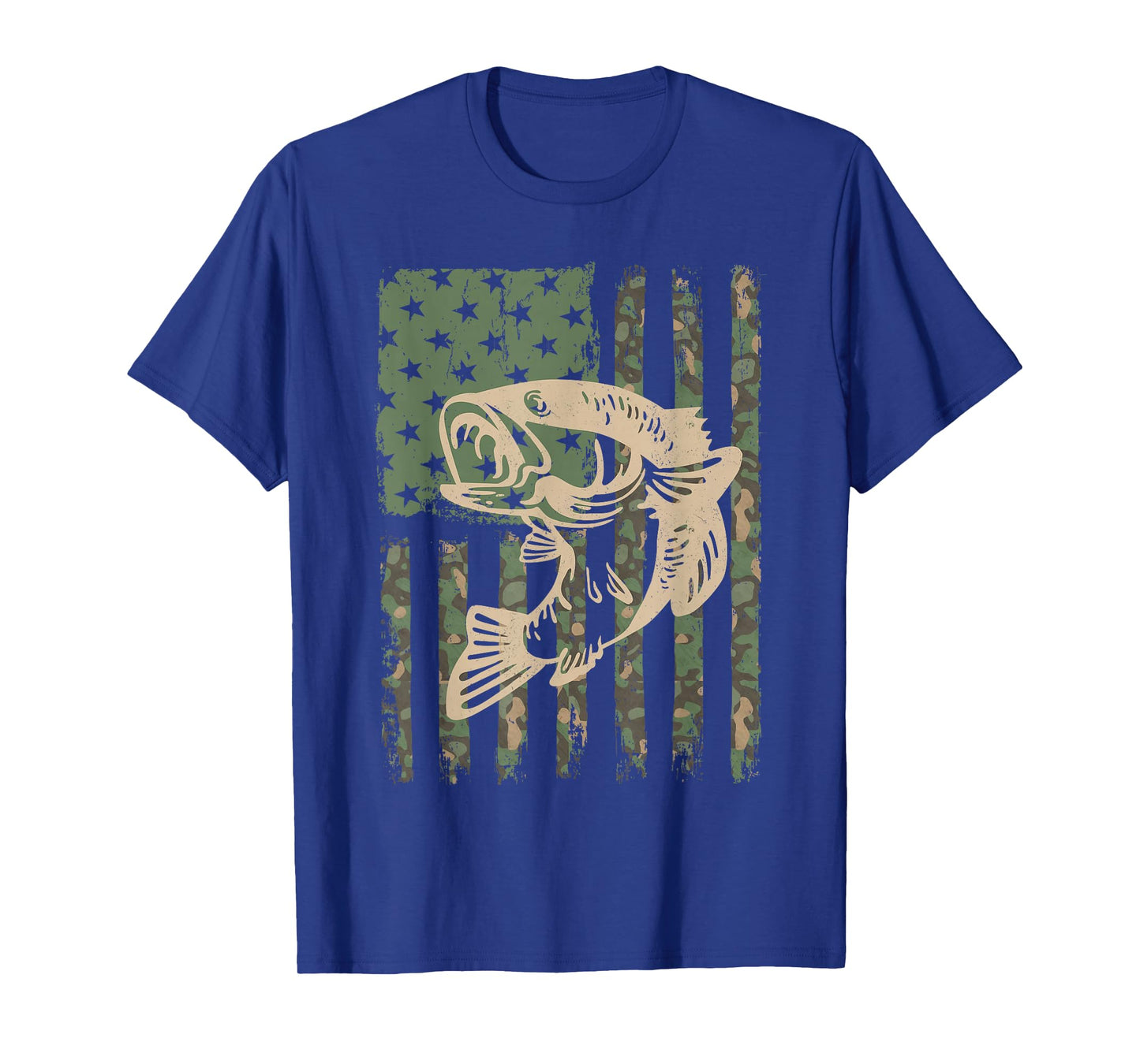 Camouflage USA Flag Big Mouth Bass Fishing T-Shirt