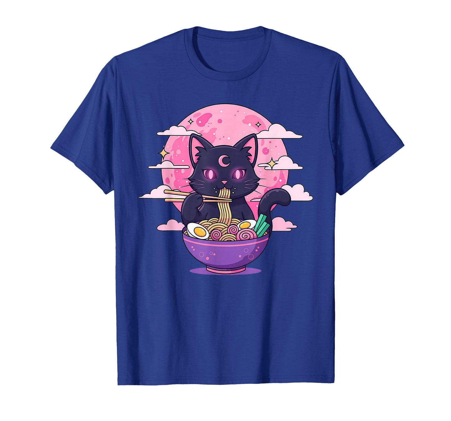 Pastel Goth Aesthetic Kawaii Creepy Cat Eating Ramen Noodles T-Shirt