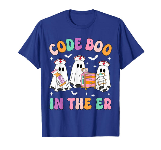 Code Boo In The ER Nurse Ghost Halloween Costume Nursing T-Shirt