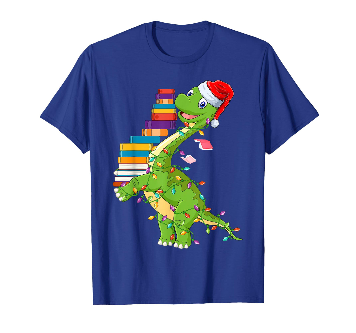 Dinosaur Book Reading Teacher Kids Book Lover Dino Christmas T-Shirt