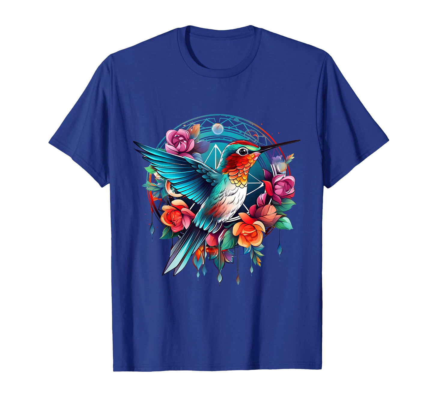 SoulVibes Creations Dream Harmony : Vibrant Dream Catcher with Hummingbird Motif T-Shirt, Small