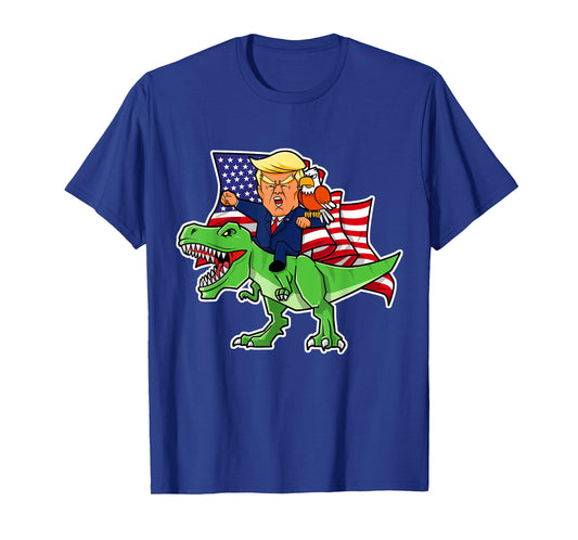 Trump Riding a Dinosaur TRex Funny Merica Patriotic July 4th T-Shirt