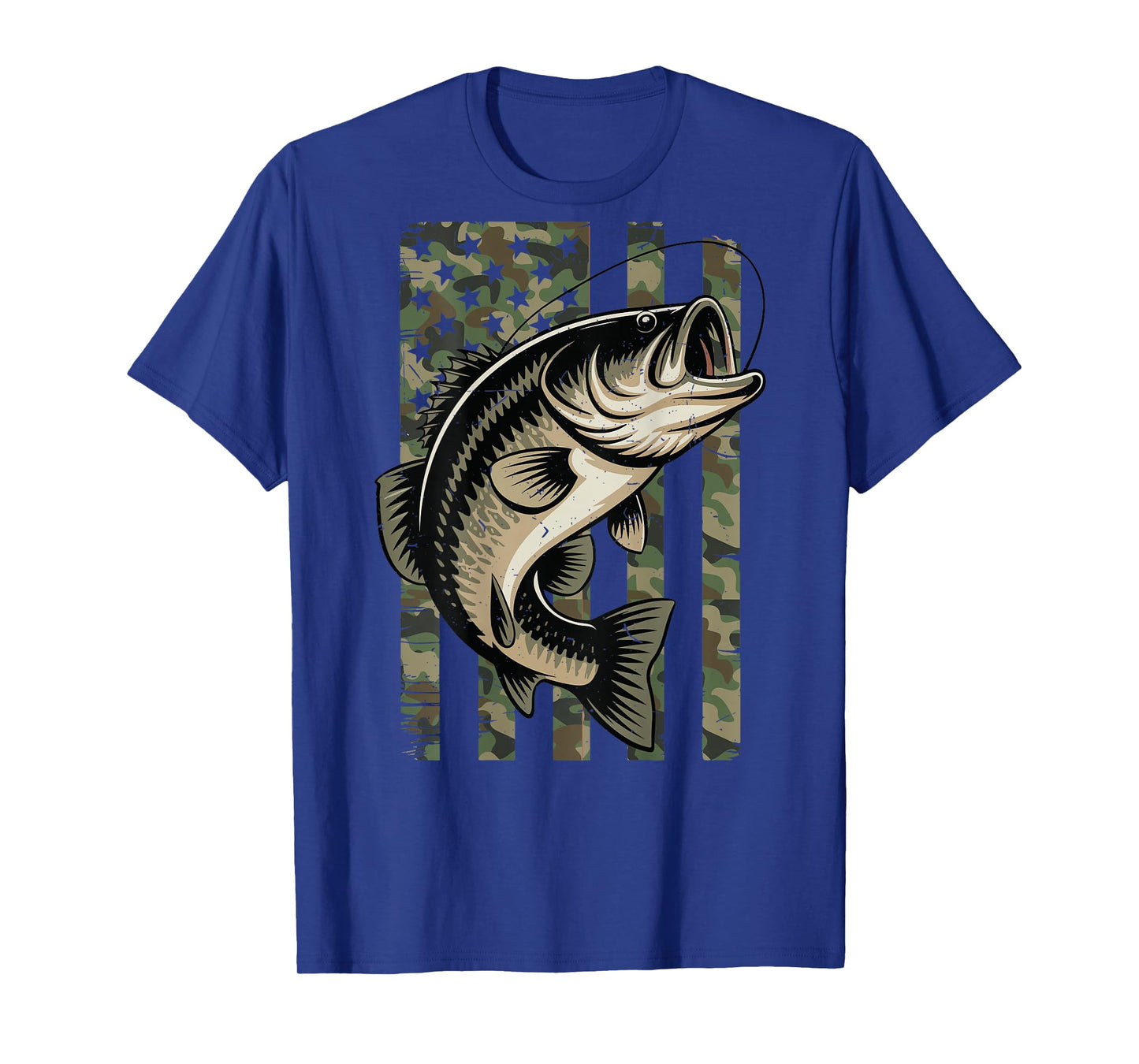 Youth Men Fishing Camo Bass Fish American Flag Patriotic Boy T-Shirt