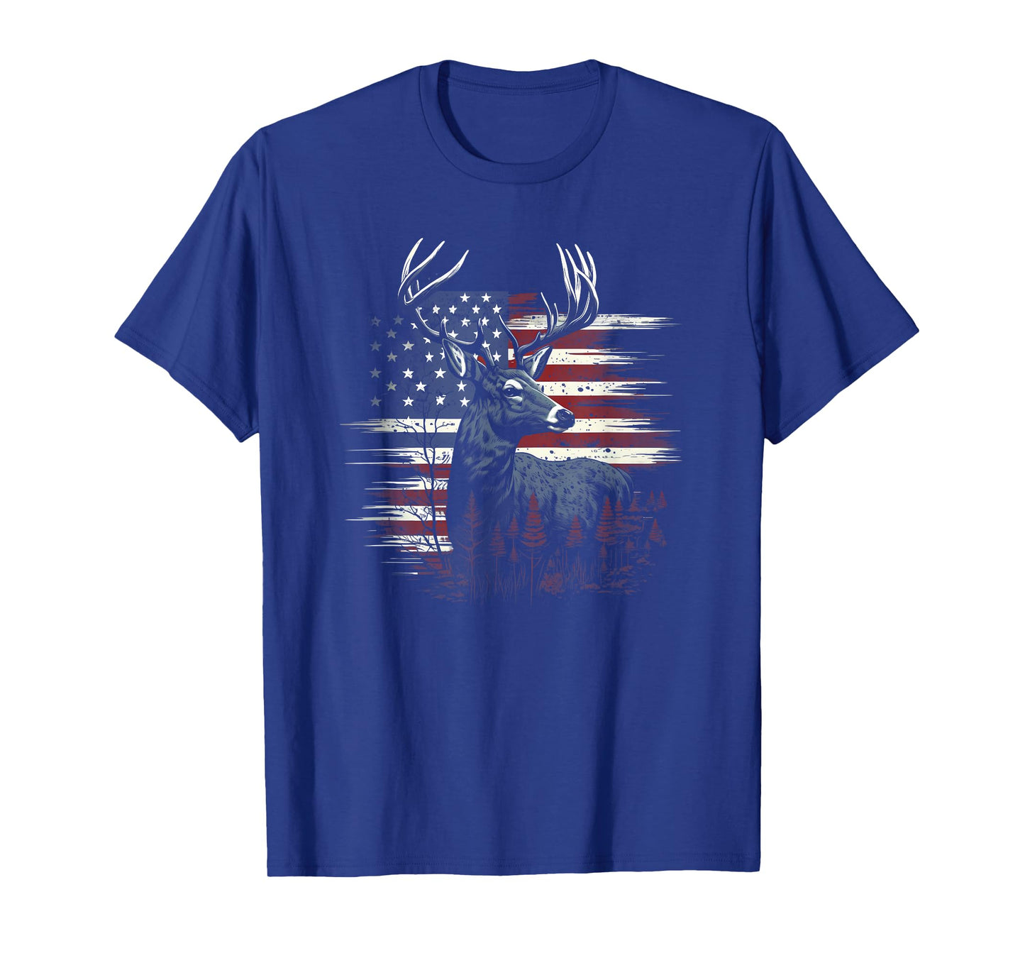 Deer Hunting American Flag Whitetail Buck Antlers T-Shirt