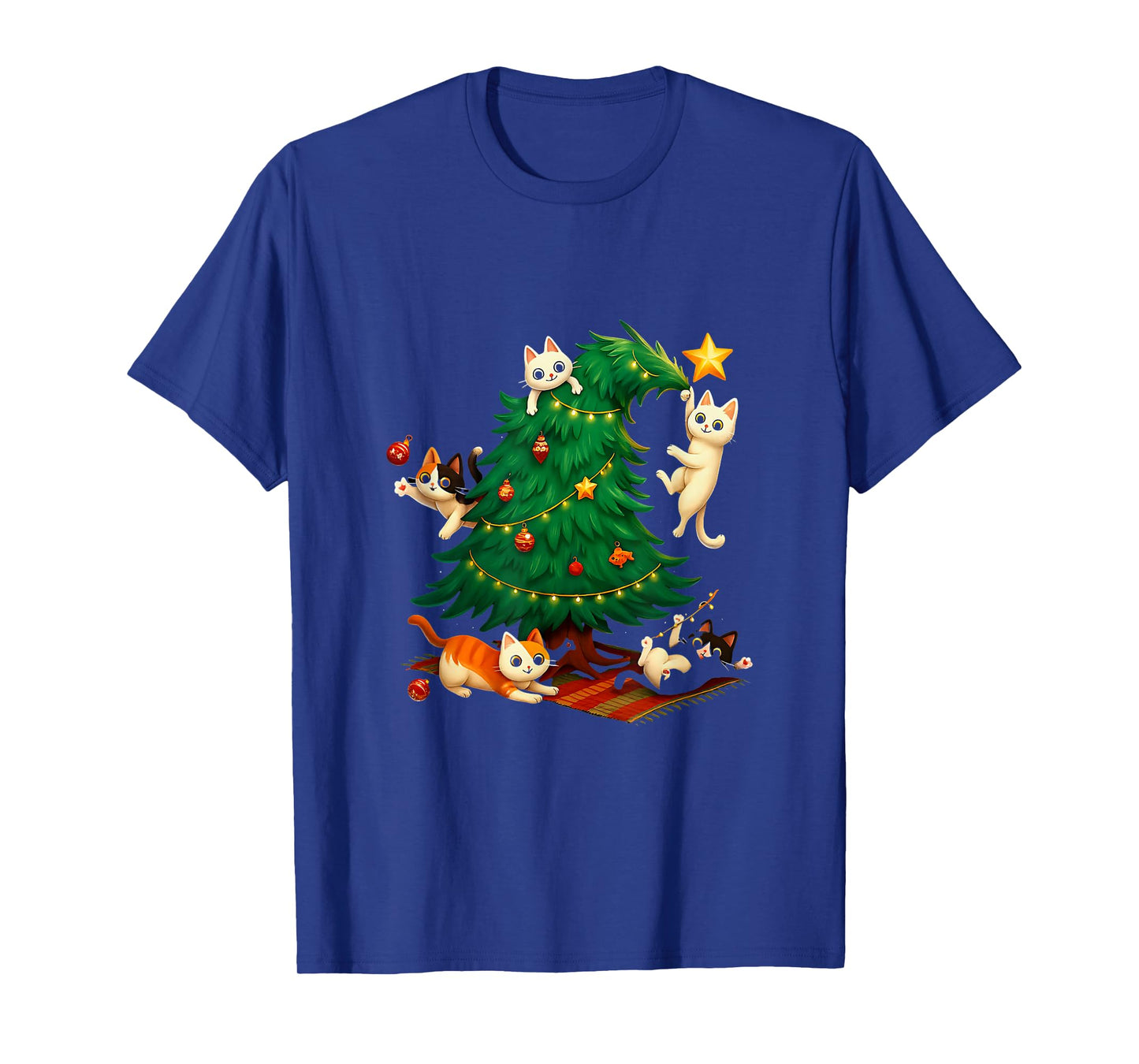 Funny Christmas Cats Climbing Tree Cute Cat Xmas Holiday T-Shirt