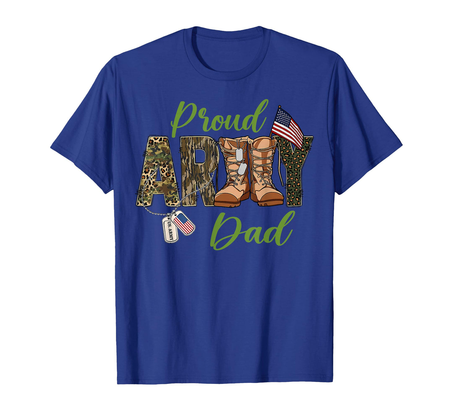 Proud Army Dad US Flag Camo Dog Tags Military Father T-Shirt