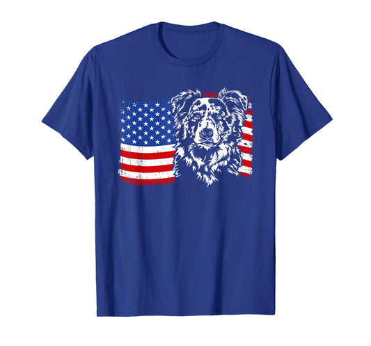 Proud merle Border Collie American Flag patriotic dog gift T-Shirt