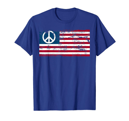 Distressed American USA Flag with Peace Sign T-shirt T-Shirt