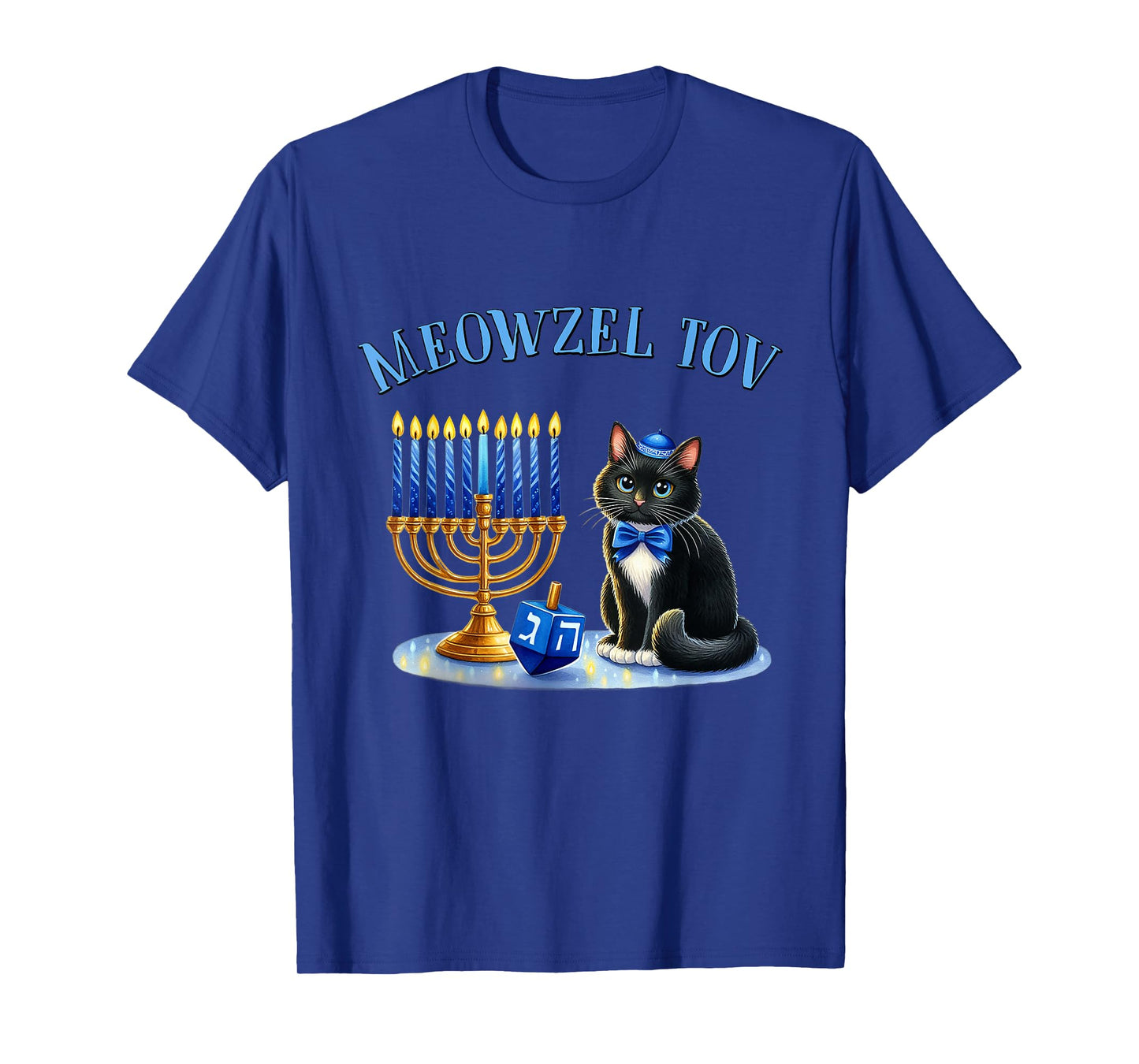 Funny Happy Hanukkah Hanukkat Meowzel Tov Jewish Cat Menorah T-Shirt