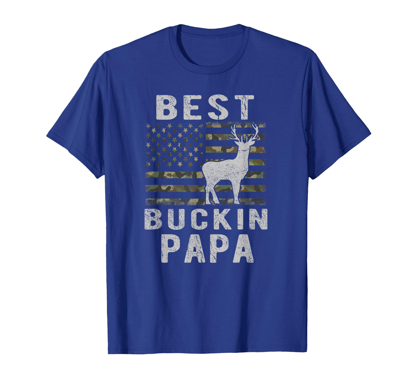 Best Bucking Papa Camouflage American Flag Deer Hunting T-Shirt