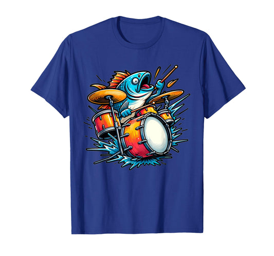 Funny Fishing Design, Fish Playing Drums T-Shirt
