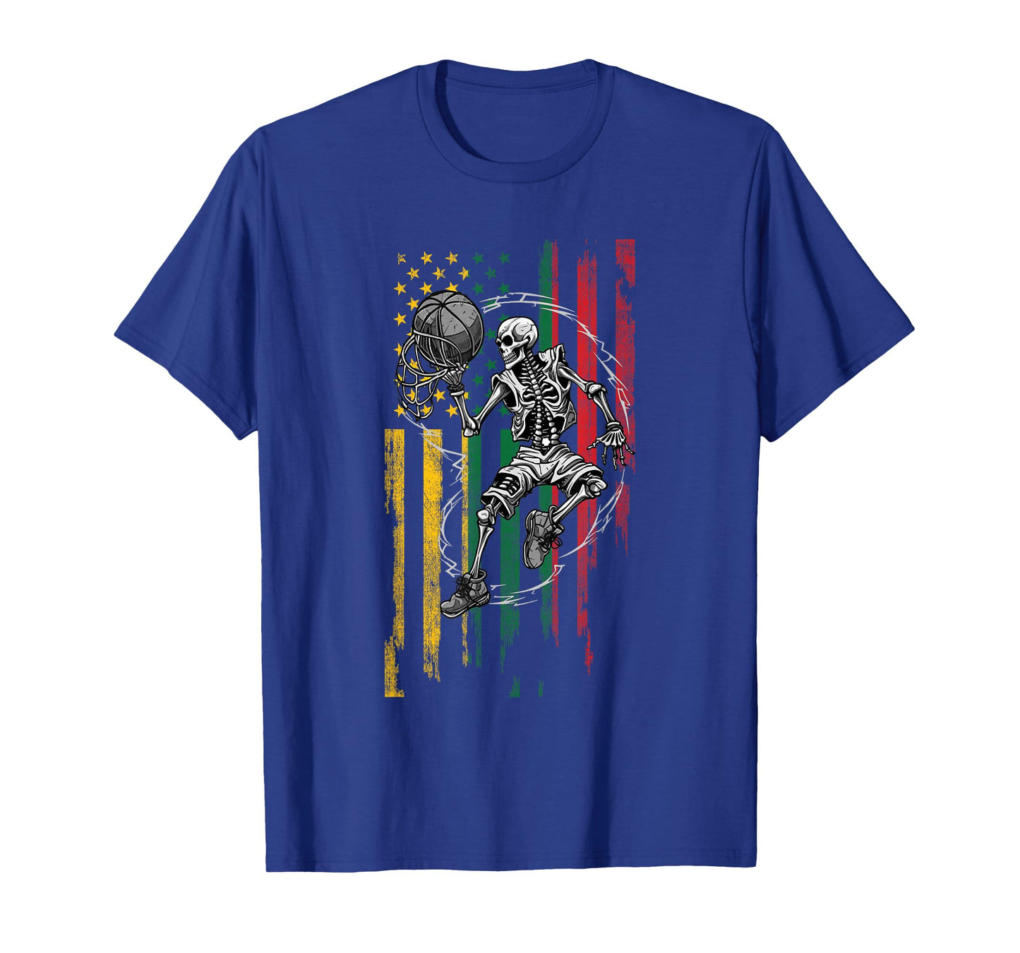 Lithuanian American Flag Skeleton Playing Basketball T-Shirt