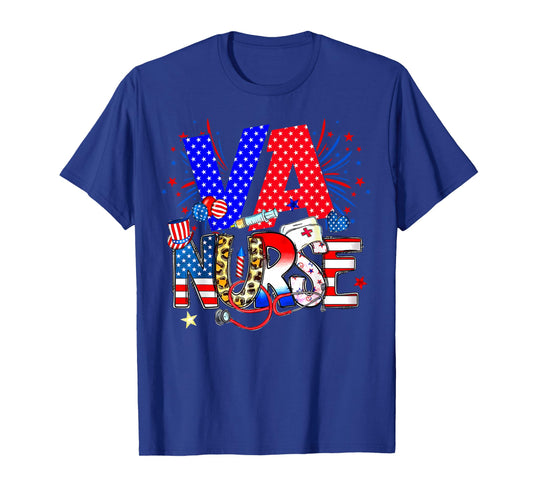 VA Nurse 4th Of July American Flag Stethoscope T-Shirt