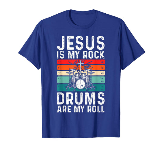 Jesus Is My Rock Drums Are My Roll Christian Drummer T-Shirt
