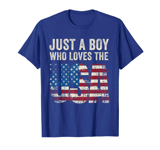 Just a Boy Who Loves The USA July 4th Patriotic US Flag T-Shirt
