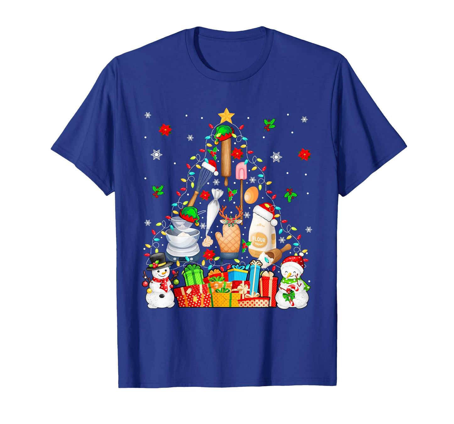 Baking Tools As Christmas Tree Xmas Lights Snowmen Baker T-Shirt