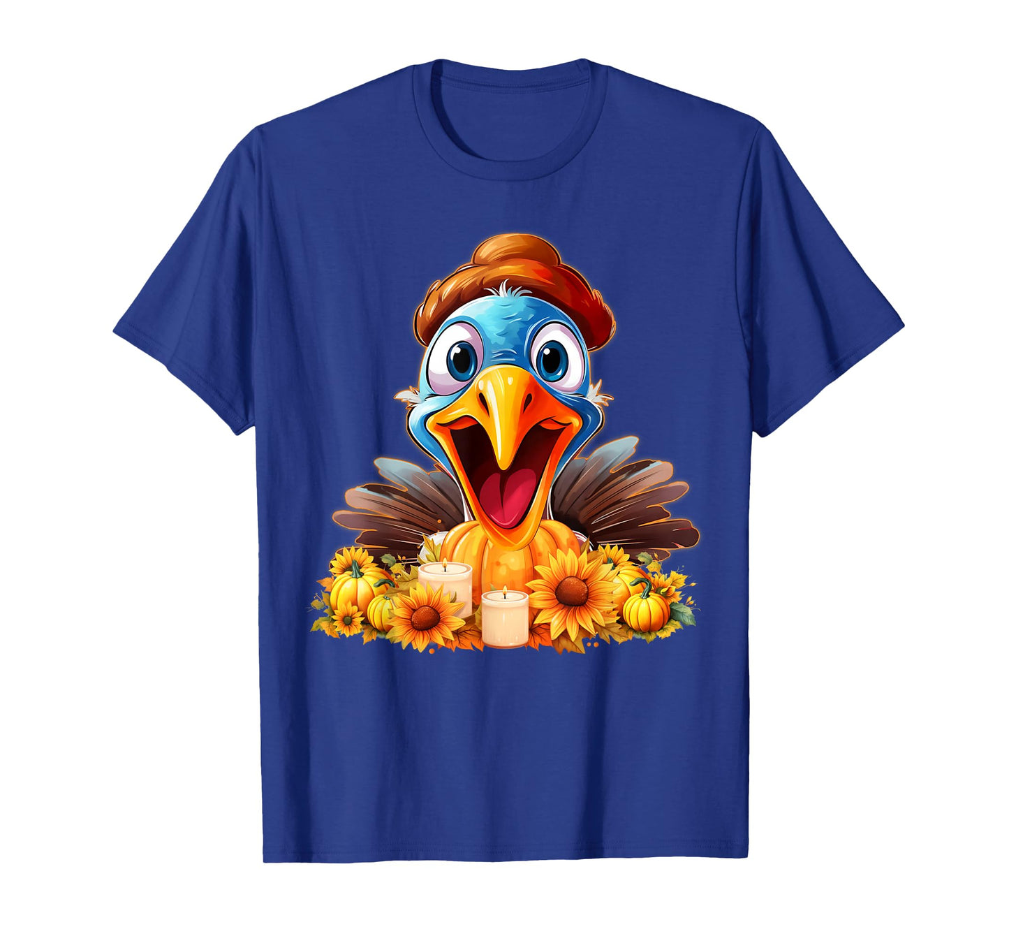 Cute Thanksgiving Turkey with Pumpkins & Sunflowe Girls Boys T-Shirt