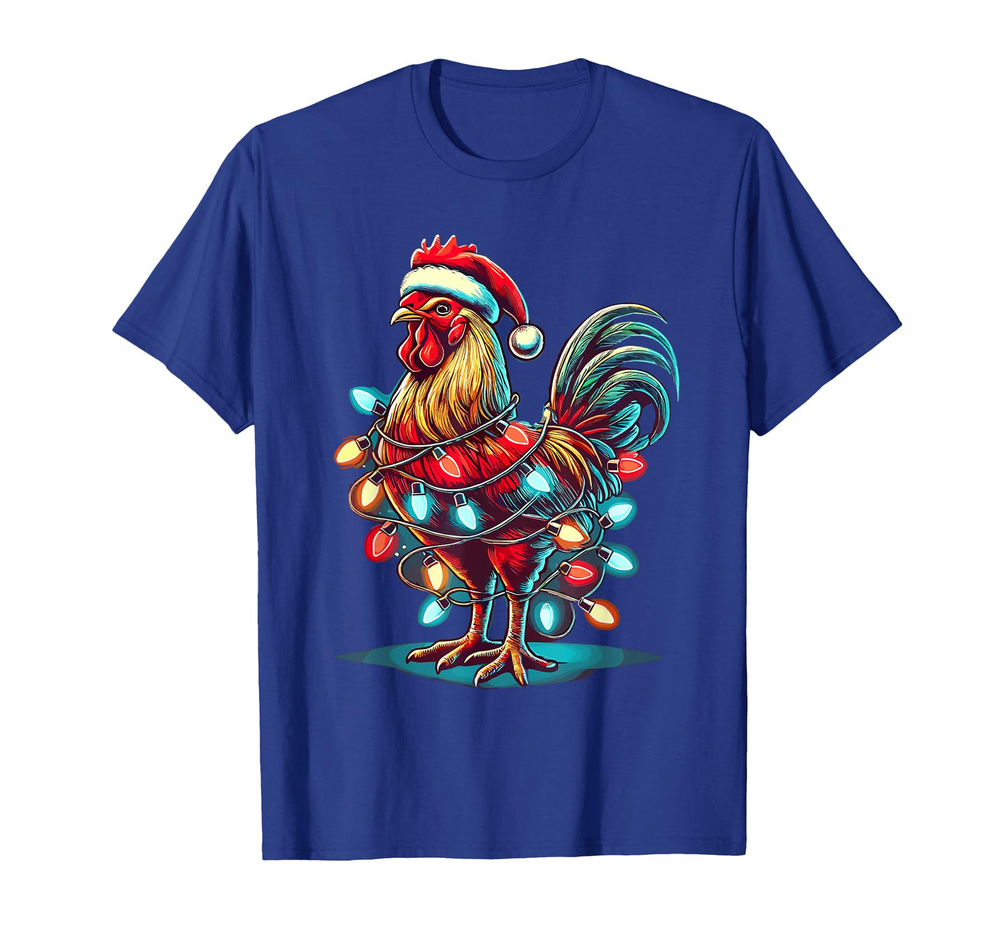 Chicken Santa Hat Christmas Lights Farmer Xmas T-Shirt