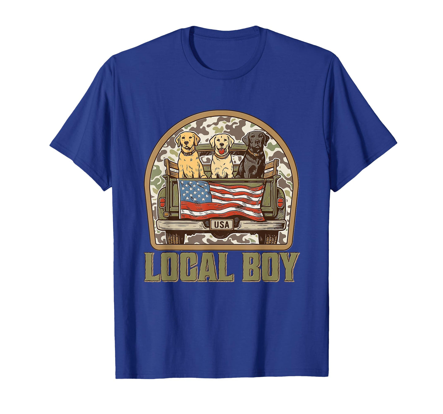 Patriotic Local Boy Labrador Dogs USA Camo Truck Design Tee T-Shirt