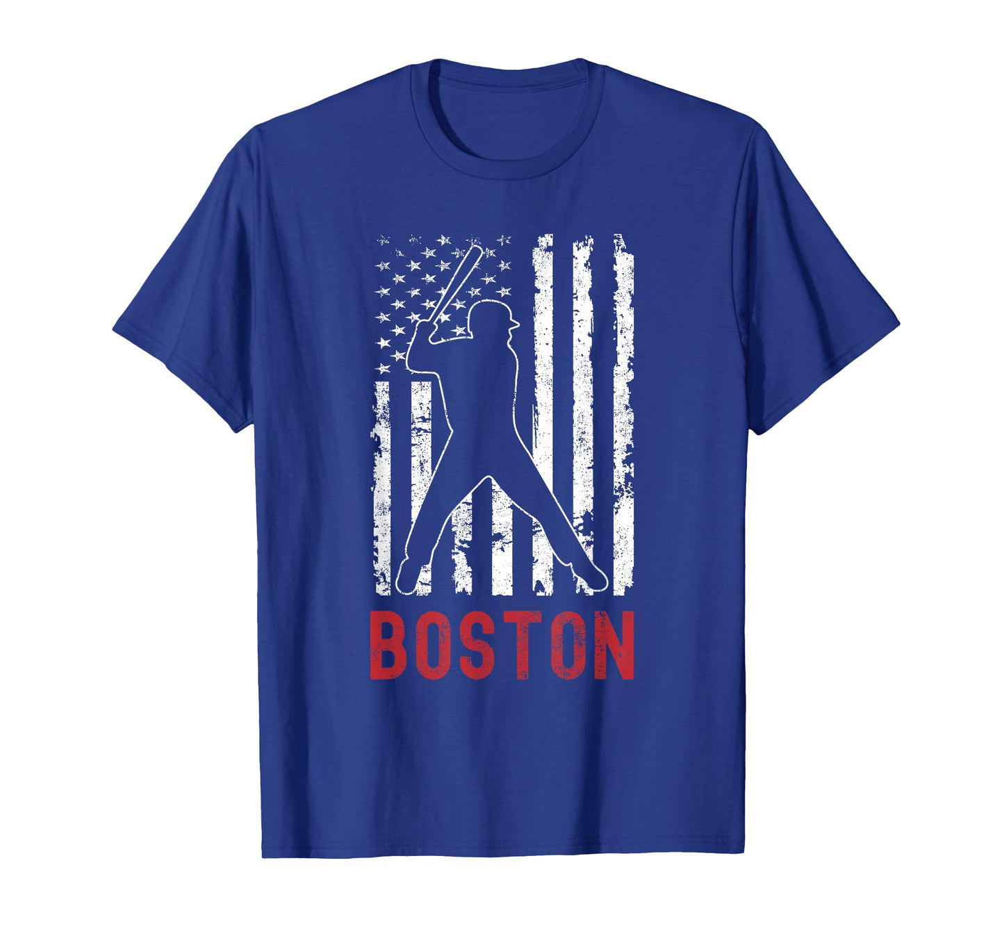 Boston Massachusetts American Flag Baseball Weathered T-Shirt