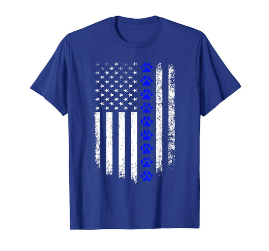 K-9 Unit Thin Blue Line Dog Paw Flag Patriotic Police T-Shirt