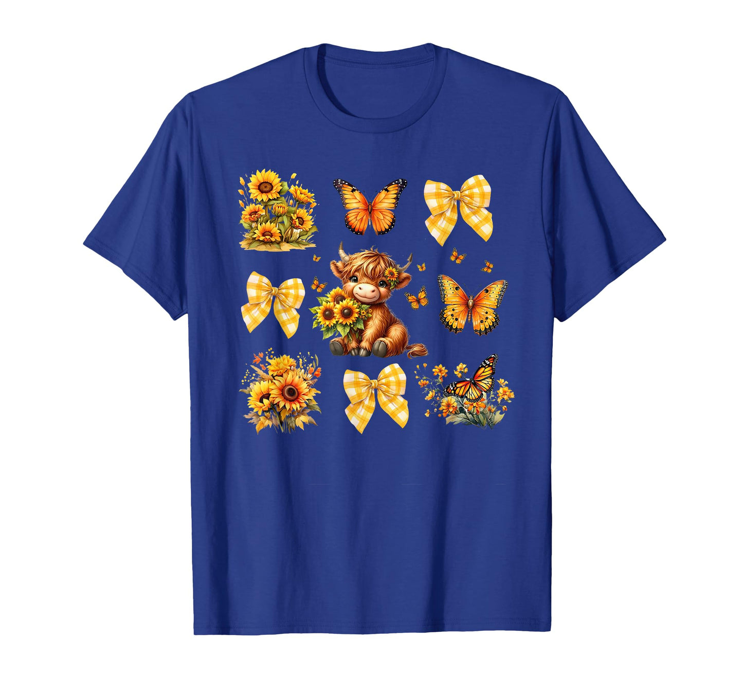 Baby Highland Cow With Sunflower Butterflies Farm Western T-Shirt